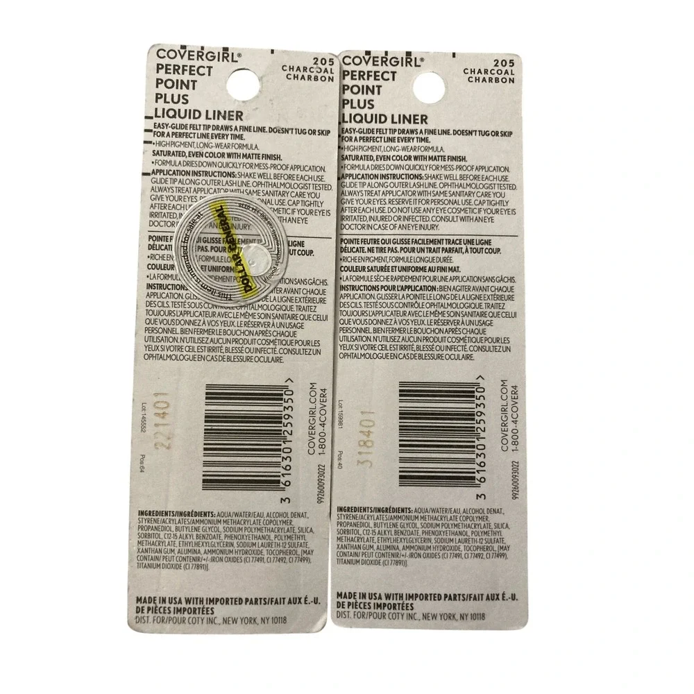 2 Pack Covergirl Perfect Point Plus Liquid Liner 205 Charcoal Charbon 2.5ml Each